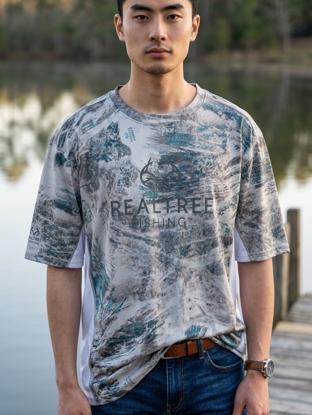 Realtree Fishing by Newport Blue Camo Performance Short Sleeve Shirt XL (EUC)